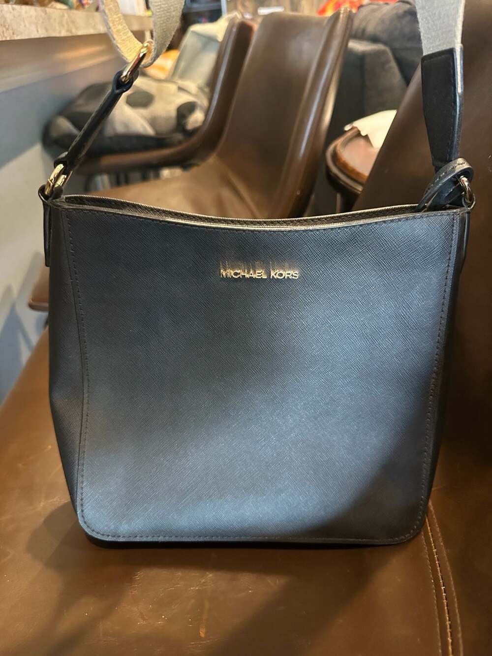 Michael Kors Jet Set Travel Black Saffiano Leather Small Messenger Bag